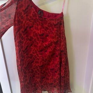 Red Animal Print One-Shoulder Top